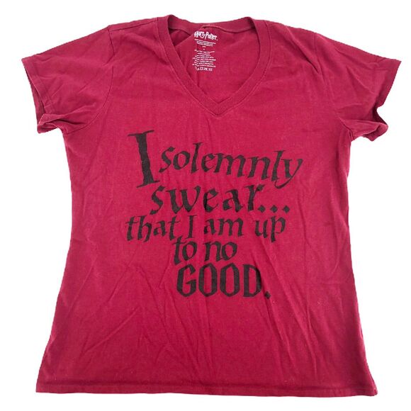 Harry Potter Tee Shirt Womens Size M Red Up To No Good VNeck Cotton Blend - Picture 1 of 4